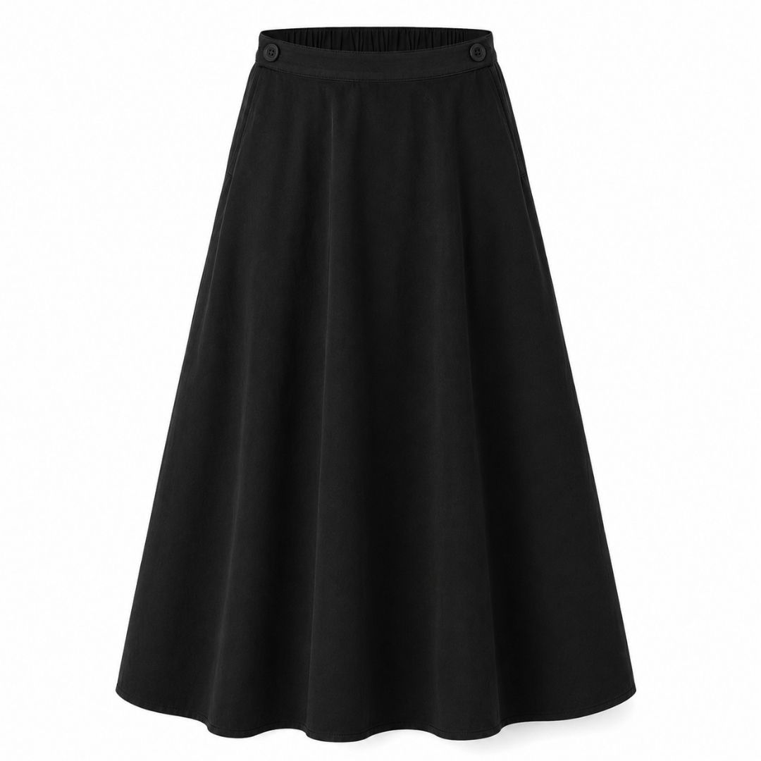 FALDA MIDI SARGA NEGRA ASHA ALGODÓN ORGÁNICO